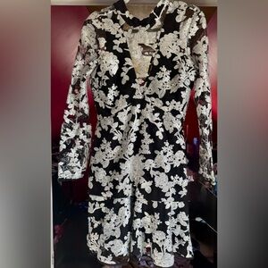 Adelyn Rae Black Dress with Silver Floral Lace Accents